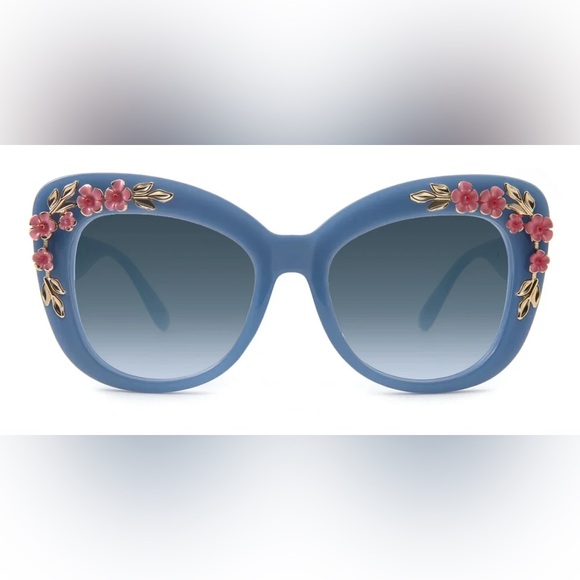Katy Perry 3D Rose 50s Vibe Pin Up Cat Eye Blue Sunglasses - Picture 3 of 13